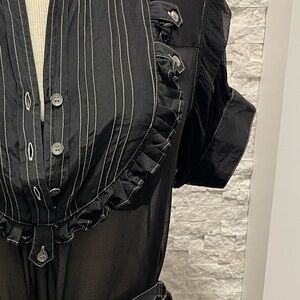 ***RUNS SMALL*** Elegant Black Sheer Blouse with Ruffle Details